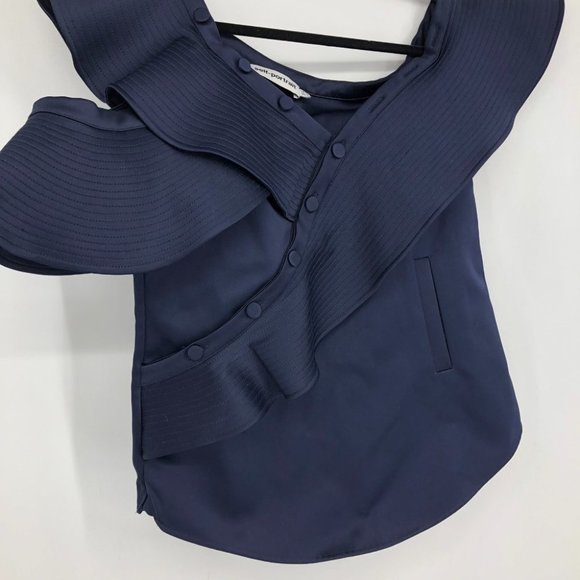 Self-Portrait royal blue off shoulder ruffled blouse in duchess satin size 6 - Picture 9 of 16